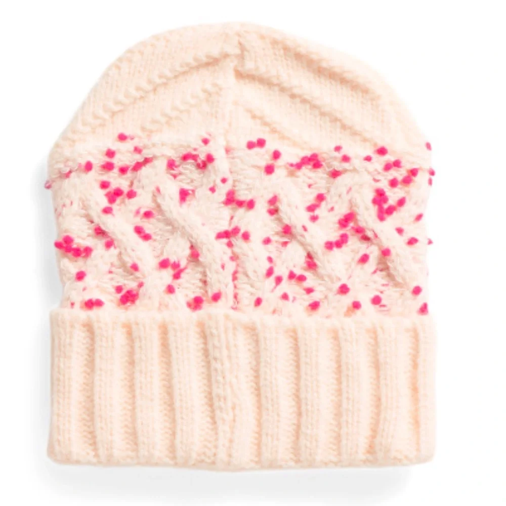 NWT Trina Turk White And Pink Bubblewrap Yarn Knit Beanie - Picture 4 of 9